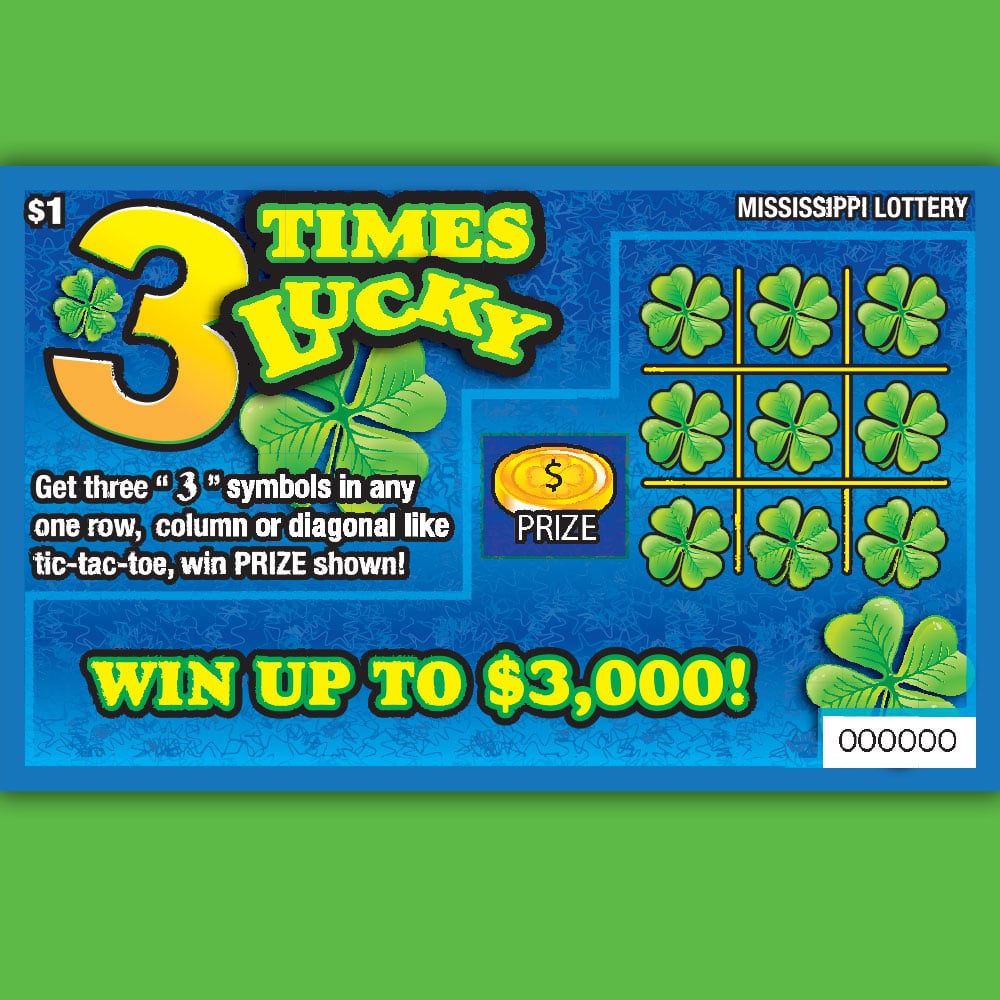 Front of 3 Times Lucky Scratch Off Game.