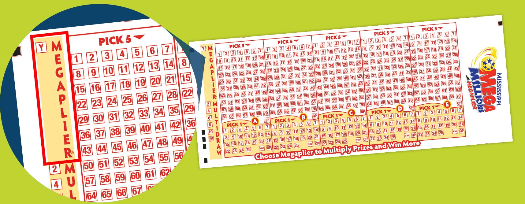 Mega Millions ticket showing how to play Megaplier