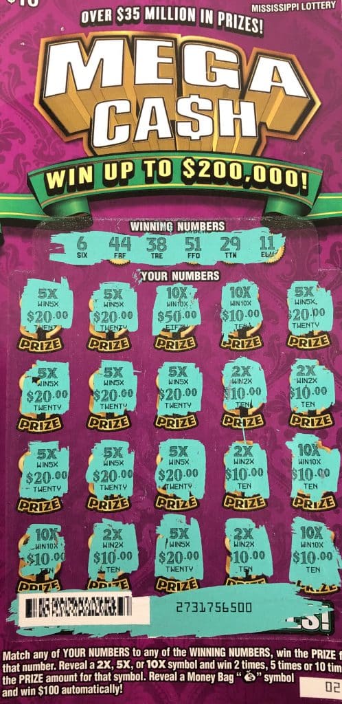 A Booneville man won $2,000 from a Mega Ca$h scratch-off game purchased at Big V Quick Mart on East Chambers Drive in Booneville.