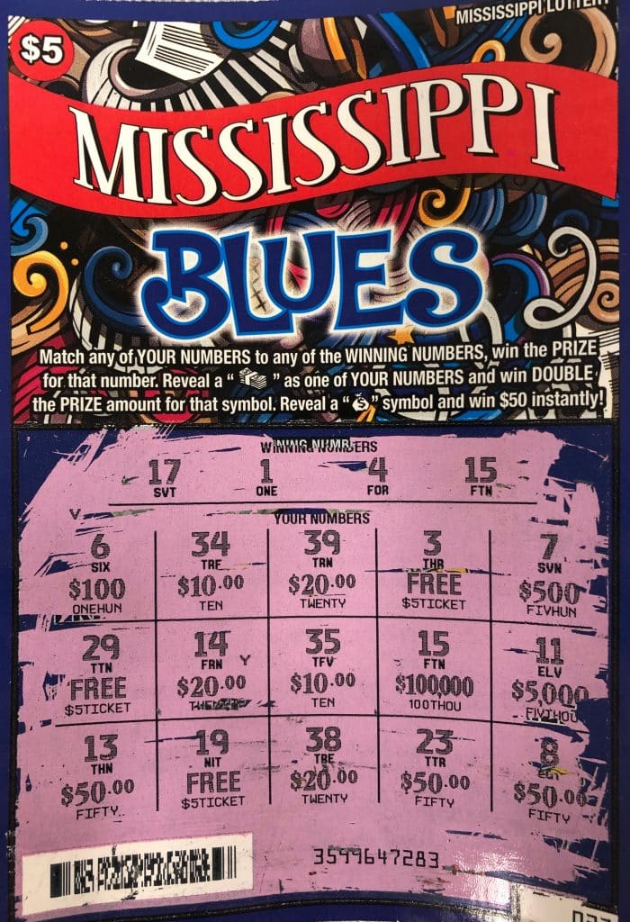 A Jayess woman won $100,000 from a Mississippi Blues scratch-off game purchased at MS Holmesville Grocery 98 on Hwy. 98 E., McComb.