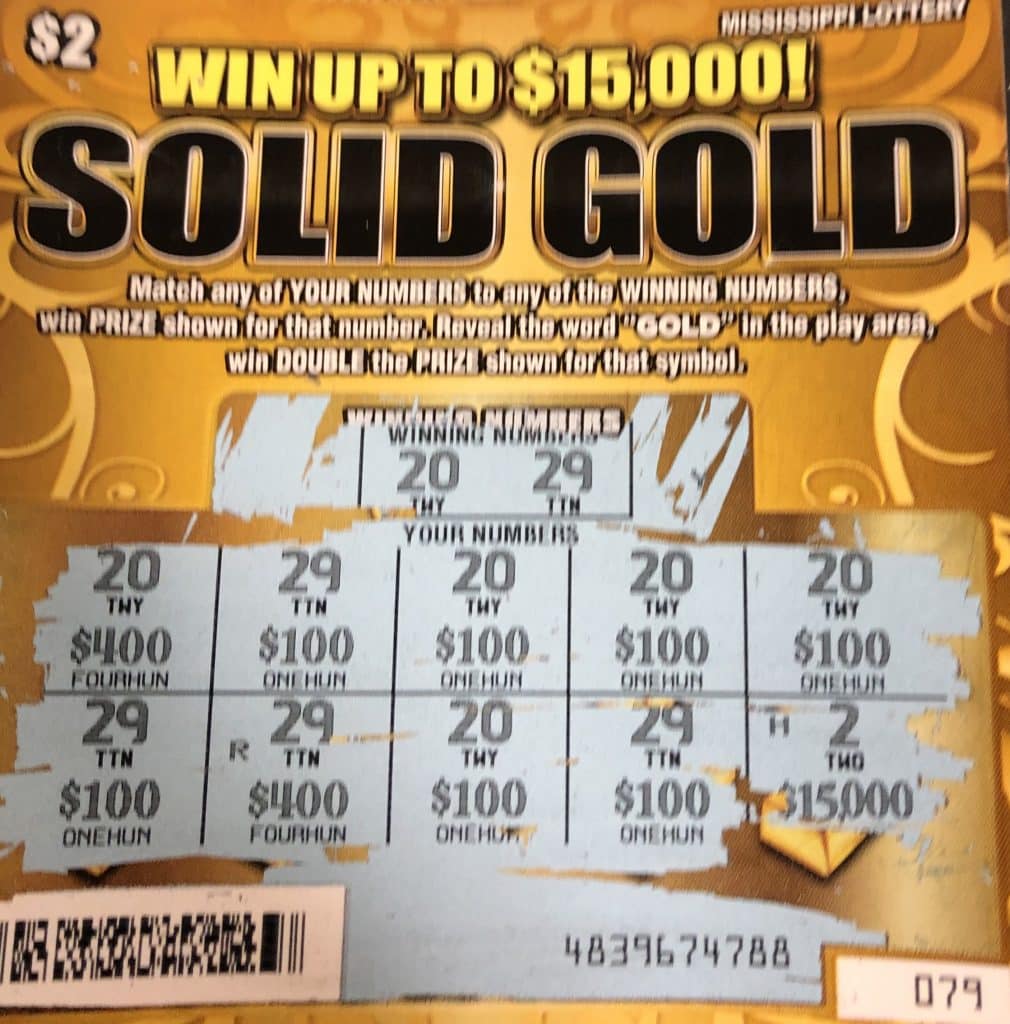 A Gulfport woman won $1,500 on a Solid Gold scratch-off game purchased at Dodge Store on 25th Ave., Gulfport.