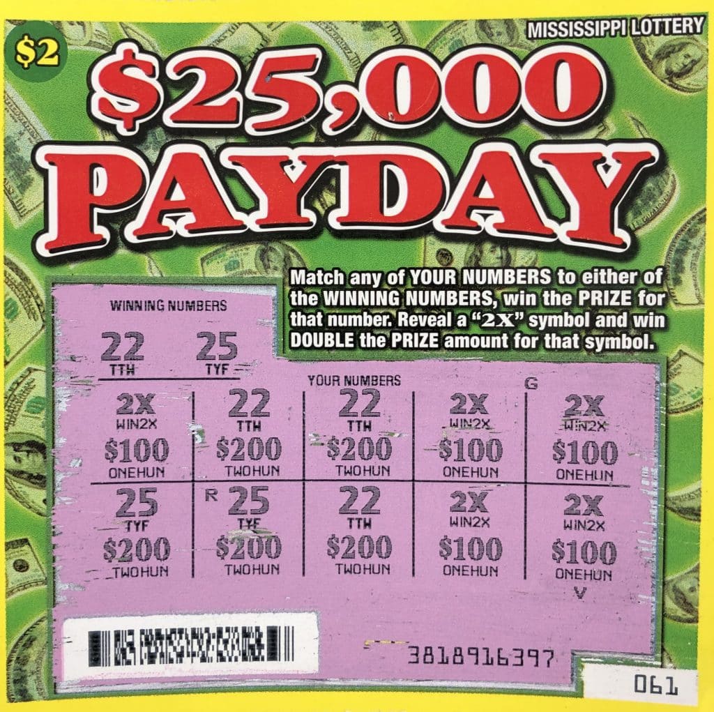 A Vicksburg woman won $2,000 on a $25,000 Payday scratch-off game purchased at Quick & Easy Mart on Hwy. 61 S., Vicksburg.