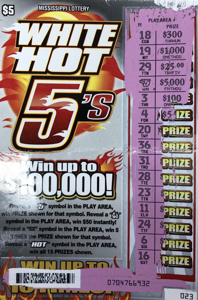 A Beaumont woman won $5,000 on a White Hot 5s scratch-off game purchased at Greers Cashsaver on Hwy. 198 W., Beaumont.