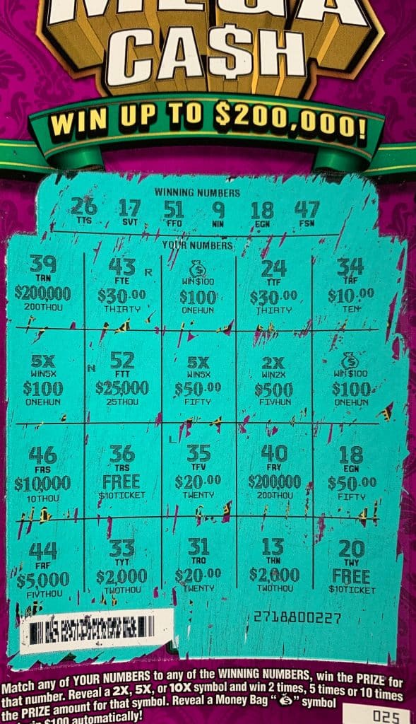 A Philadelphia man won $2,000 on a Mega Ca$h scratch-off game purchased at Nance’s Northside Shortstop on Pecan Ave., Philadelphia.