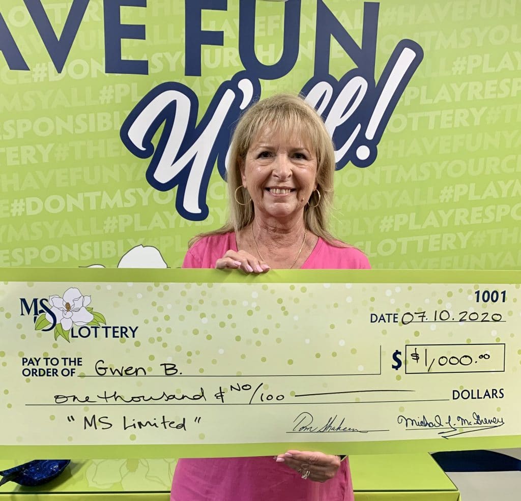 Gwen B. of Moselle won $1,000 on a MS Limited scratch-off game purchased from MAK's LLC on HWY 11, Petal.