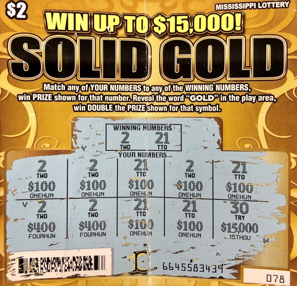 A Hattiesburg man won $1,500 on a Solid Gold scratch-off game purchased at South Pointe Express Mart on Hwy. 49, Hattiesburg.