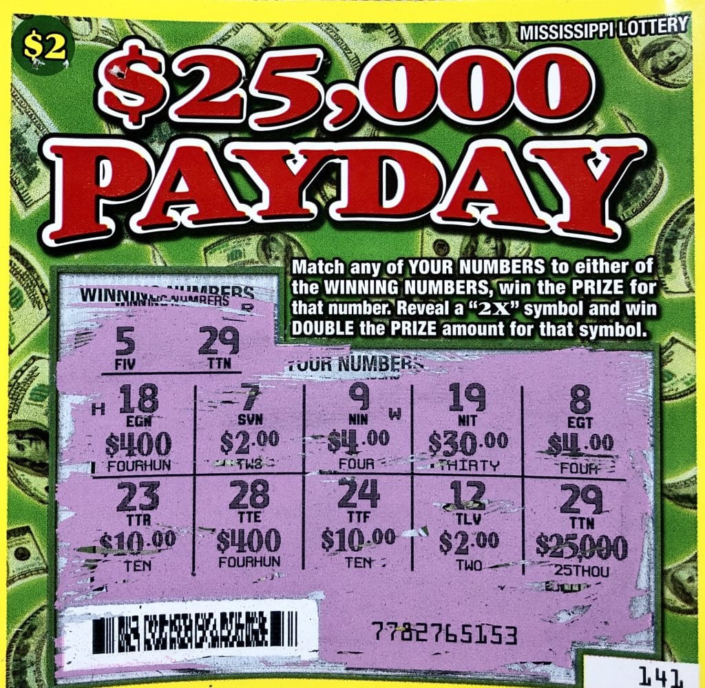 A Hattiesburg man won $25,000 on a $25,000 PayDay scratch-off game purchased at Fast Mart on Oak Grove Rd., Hattiesburg.