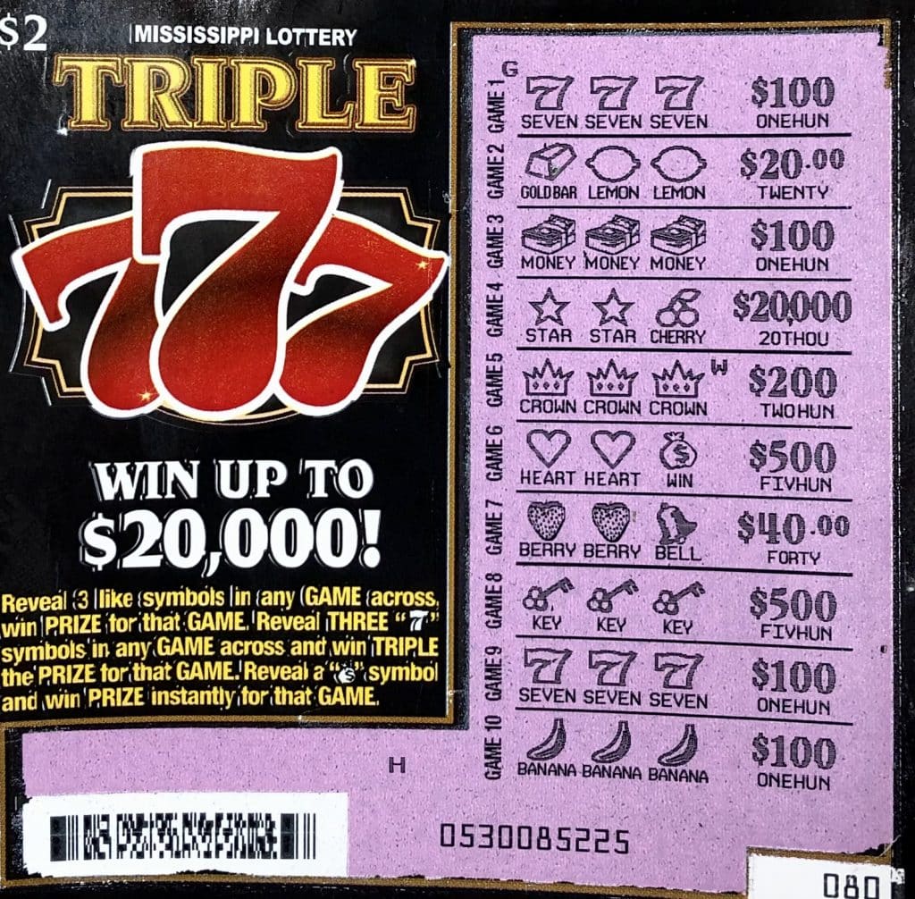 A Jackson woman won $2,000 on a Triple 7s scratch-off game purchased at BlueSky on Northside Drive, Jackson.