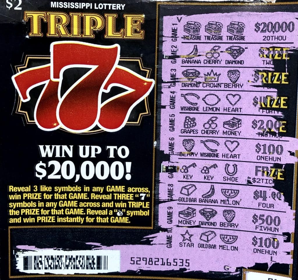 A Mobile, Ala., man won $20,000 on a Triple 7s scratch-off game purchased at Clark Oil on Hwy. 63, Moss Point.