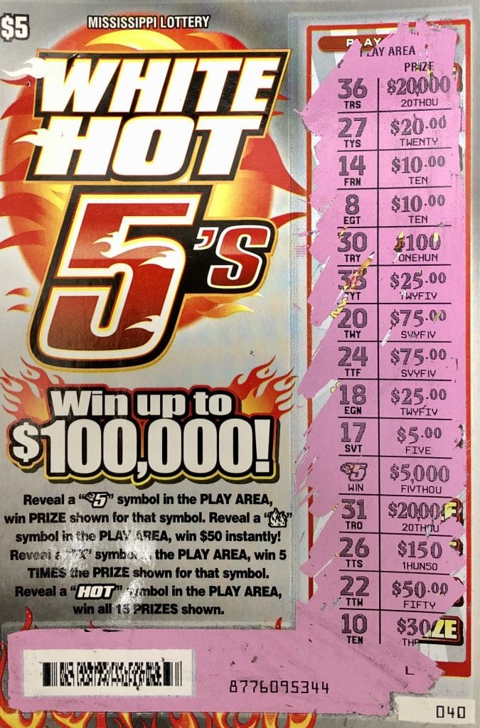 An Olive Branch woman won $5,000 on a White Hot 5s scratch-off game purchased from Shell on Church Rd., Olive Branch.