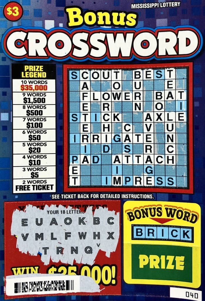 A Kiln woman won $1,500 on a Bonus Crossword scratch-off game purchased from 2 Back-O-Town LLC on Kapalama Dr. Suite A, Pass Christian.