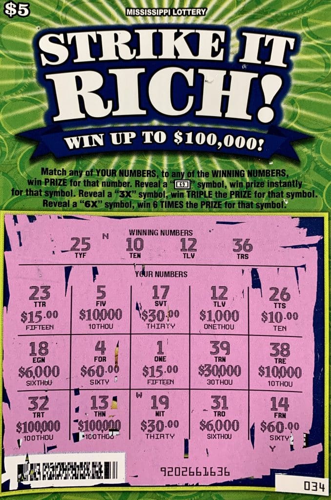 An Ethelsville, Ala., woman won $1,000 on a Strike It Rich scratch-off game purchased at Sprint Mart on Hwy. 182 E., Columbus.