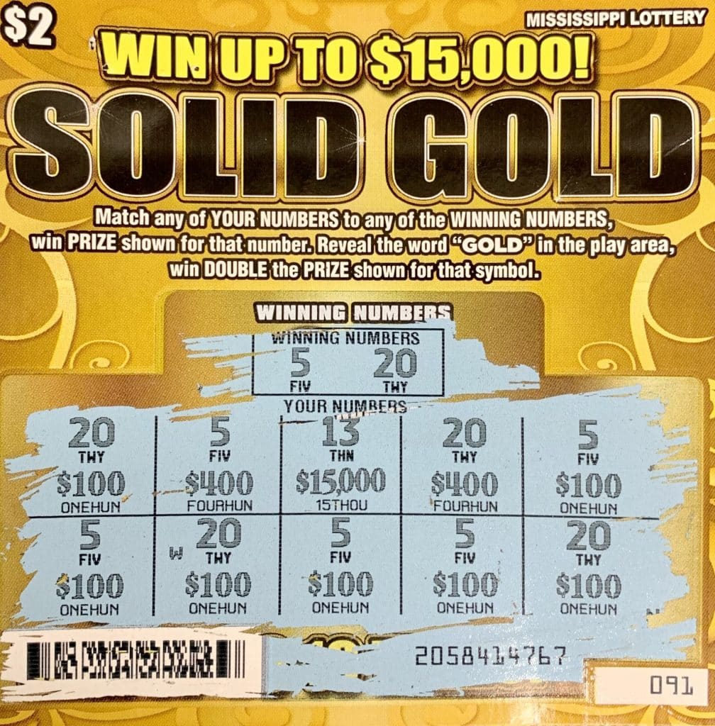 A Jackson man won $1,500 on a Solid Gold scratch-off game purchased at Raceway on Hwy. 49 S., Richland.