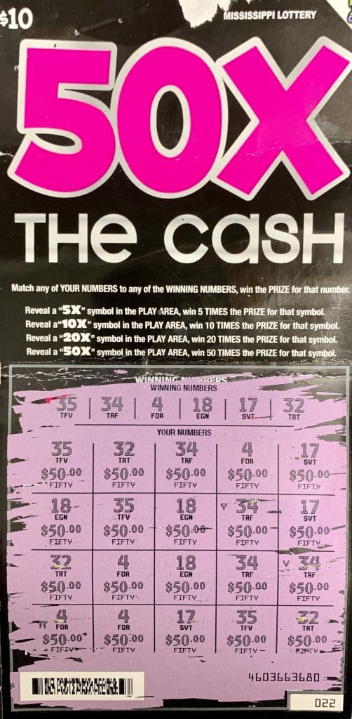 A Natchez woman won $1,000 on a 50x the Cash scratch-off game purchased at BlueSky on Hwy. 61 N., Natchez.