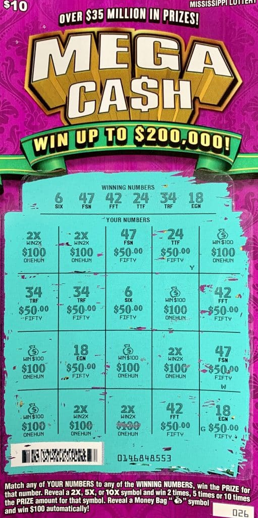 A Petal woman won $2,000 on a Mega Ca$h scratch-off game purchased at Petal Food Mart on S. Main St., Petal.