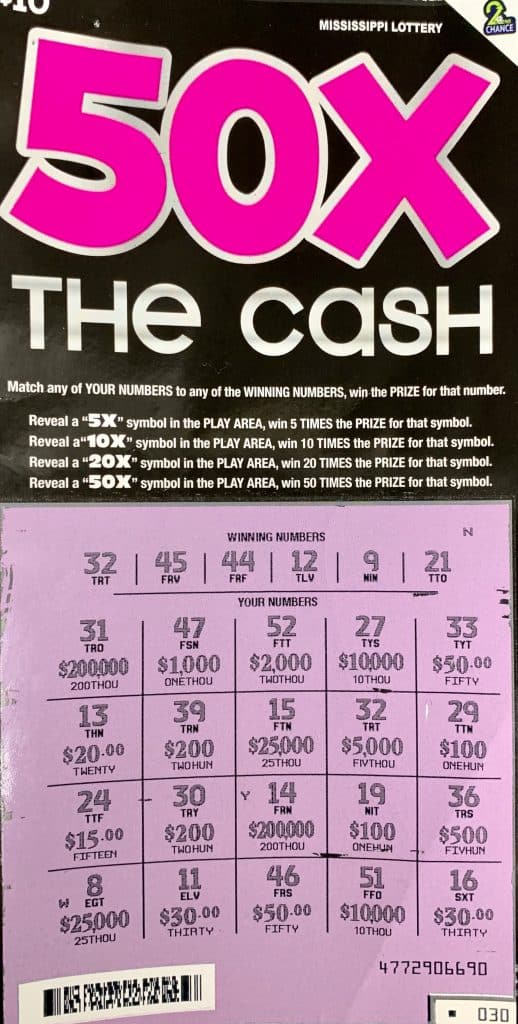 A Terry man won $5,000 on a 50x the Cash scratch-off game purchased at Byram Gas on S. Siwell Rd., Byram.