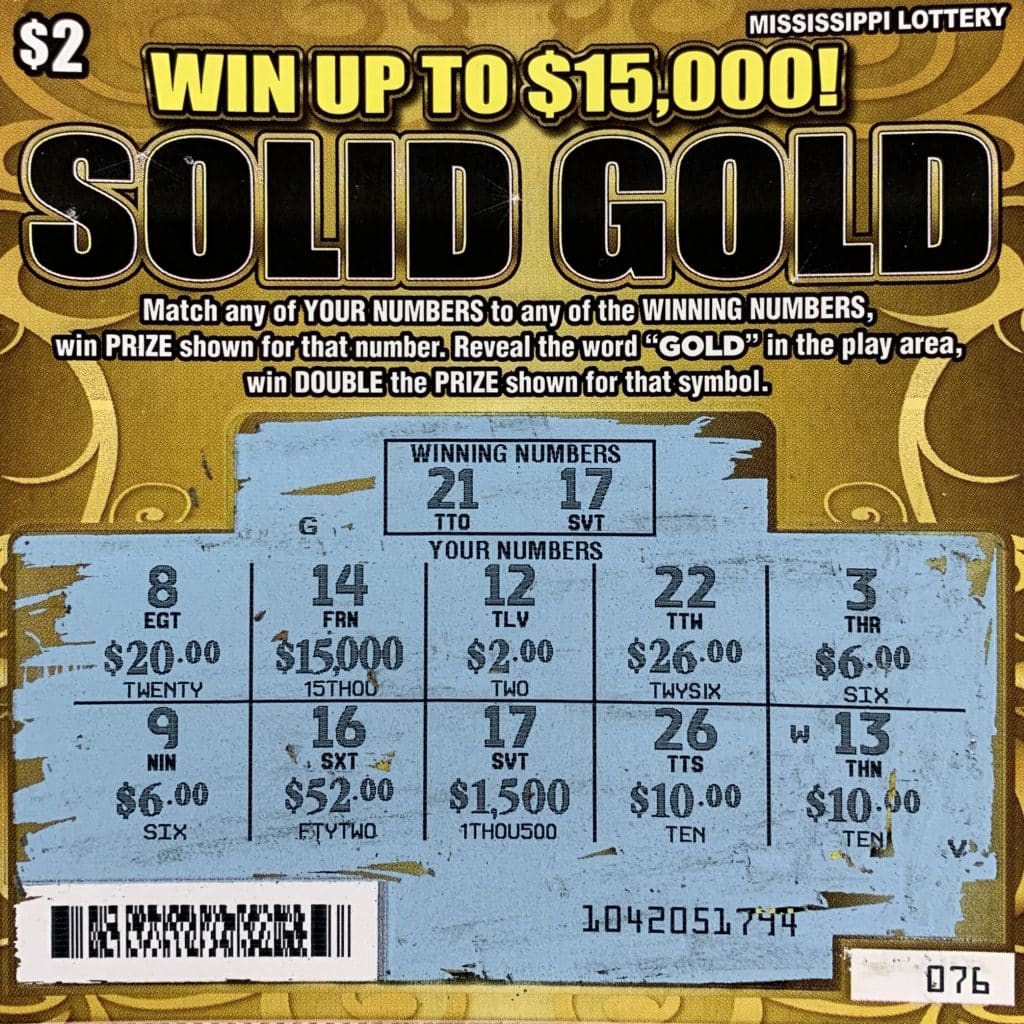 A Pontotoc woman won $1,500 on a Solid Gold scratch-off game purchased from Murphy Oil on McCord Rd., Pontotoc.