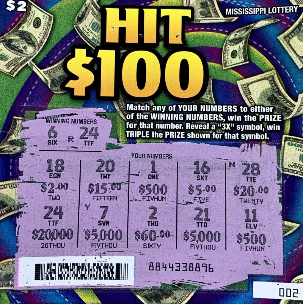 A Jackson player won $20,000 on a Hit $100 scratch-off game purchased from One Stop Gas on Northside Dr., Jackson.