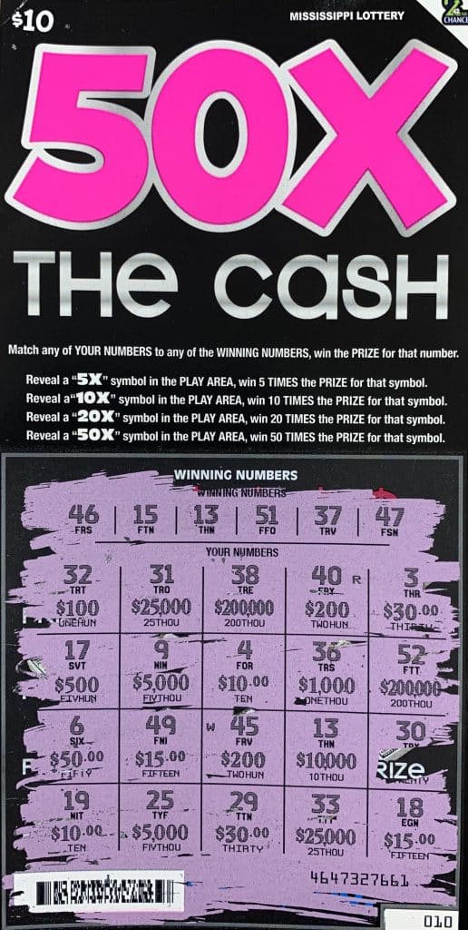 A Meridian man won $10,000 on a 50X The Cash scratch-off game purchased from Murphy Oil on HWY 19 N., Meridian.