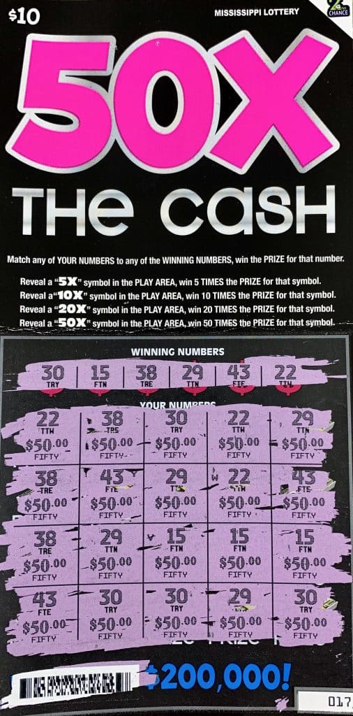 A Senatobia man won $1,000 on a 50x the Cash scratch-off game purchased at Tobacco Superstore on Hwy. 51 N., Senatobia.