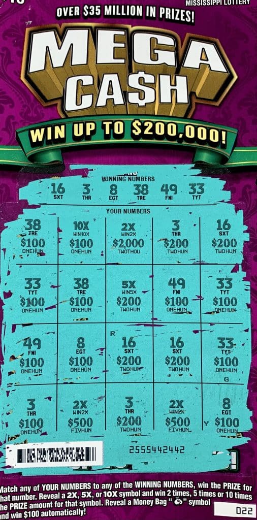 A Benton County player won $10,000 on a Mega Ca$h scratch-off game purchased at Tonys Quick Mart on West Bankhead, New Albany.