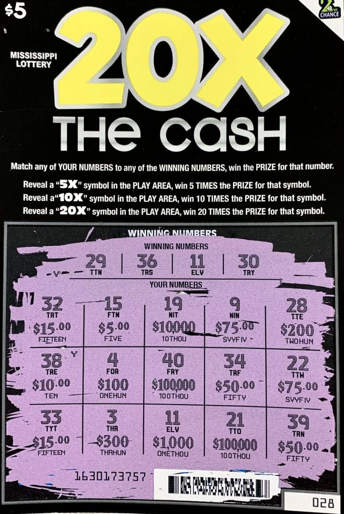 A Columbus player won $1,000 on a 20x the Cash scratch-off game purchased from 69 Mart on Highway 69 S., Columbus.