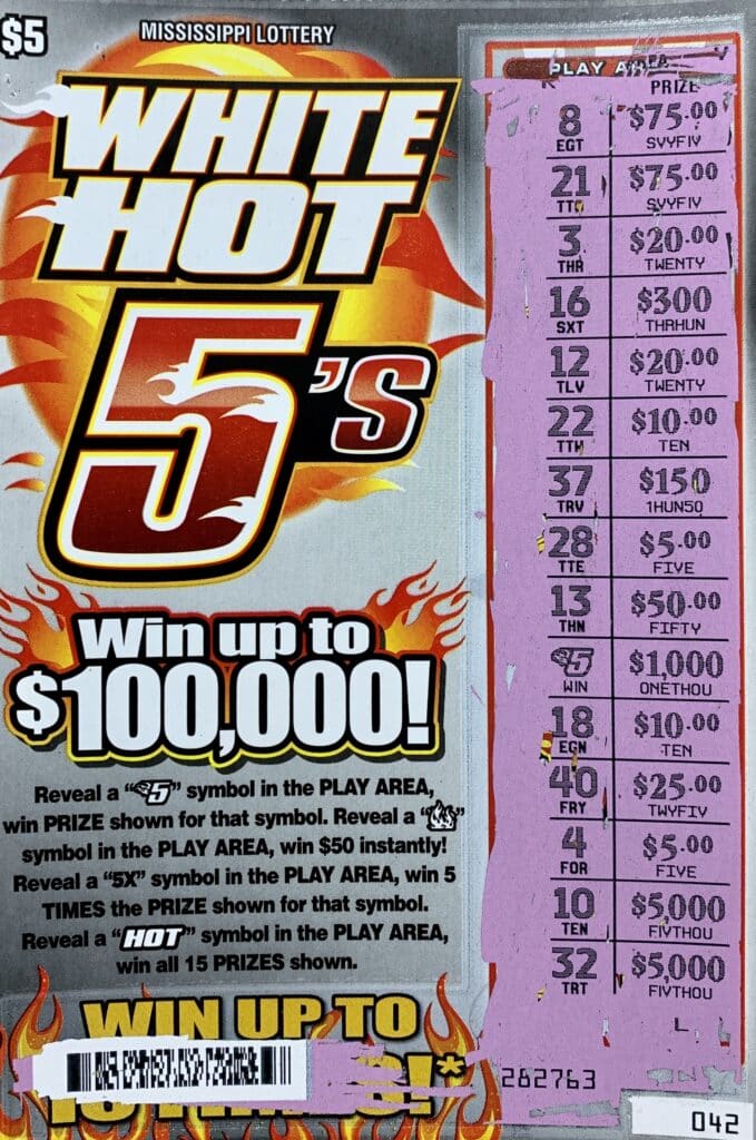 A Greenville player won $1,000 on a White Hot 5s scratch-off game purchased at Double Quick on S. Broadway, Greenville.