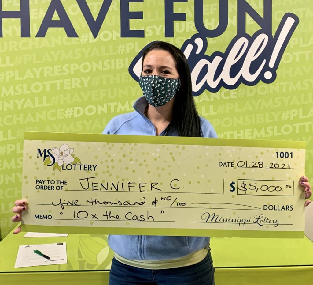 Jennifer C. of Ocean Springs won $5,000 on a 10x the Cash scratch-off game purchased from Polk’s Crossgates Discount Drugs #9 Inc. on Washington Ave., Ocean Springs.