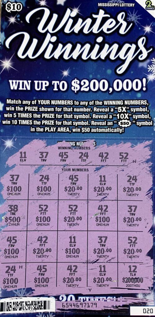 A Madison man won $1,000 on a Winter Winnings scratch-off game purchased at Rez Stop on Rice Rd., Ridgeland.