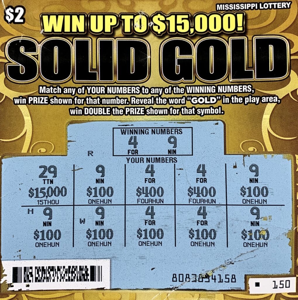 A Hattiesburg man won $1,500 on a Solid Gold scratch-off game purchased from Fast Mart 19 on Oak Grove Rd., Hattiesburg.