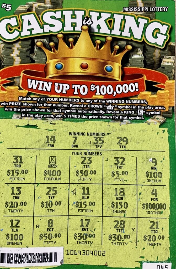 A Biloxi man won $2,000 on a Cash is King scratch-off game purchased from Kid Convenience Store on Howard Ave., Biloxi.