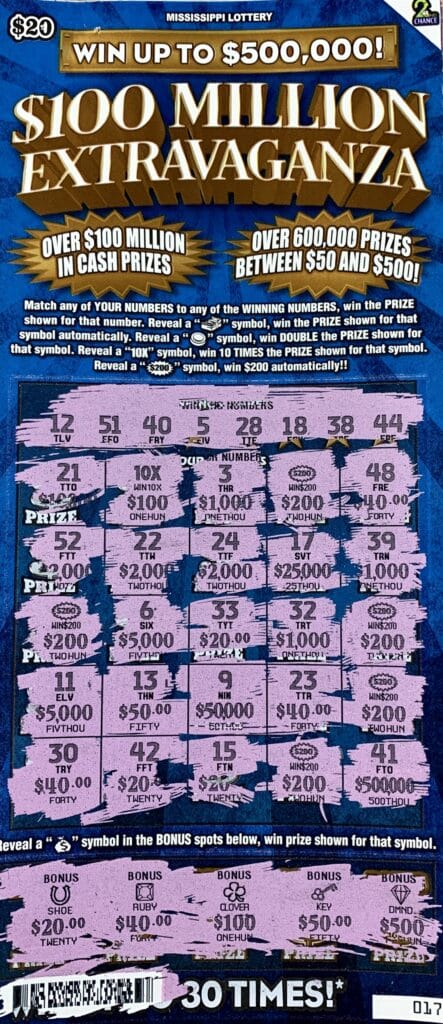 A Brookhaven woman won $2,000 on a $100 Million Extravaganza scratch-off game purchased from B-Kwik #12 on E. Lincoln Rd., Brookhaven.