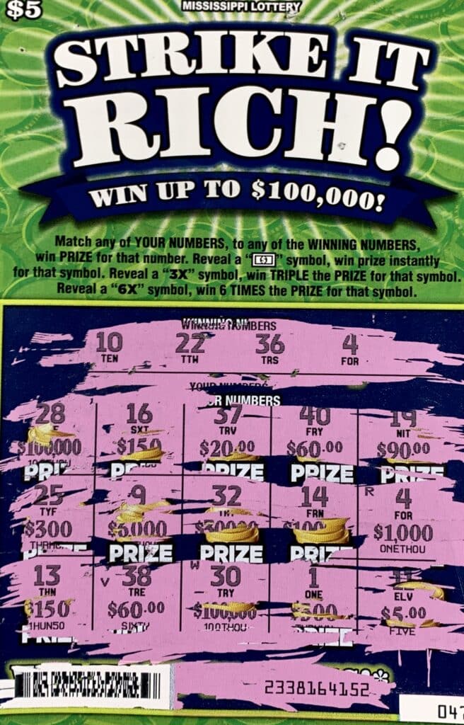 A Hazlehurst player won $1,000 on a Strike It Rich scratch-off game purchased at RBs One Stop on Hwy. 28 East, Hazlehurst.