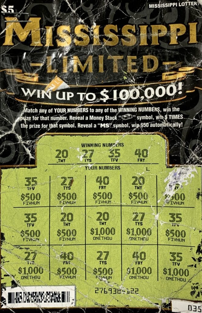 A Jackson man won $10,000 on a Mississippi Limited scratch-off game purchased from Aden LLC on W. Capitol St., Jackson.