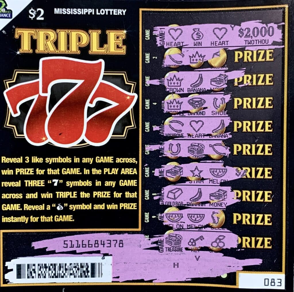 A Jackson player won $2,000 on a Triple 777 scratch-off game purchased from Deep LLC on E. Beasley Rd., Jackson.