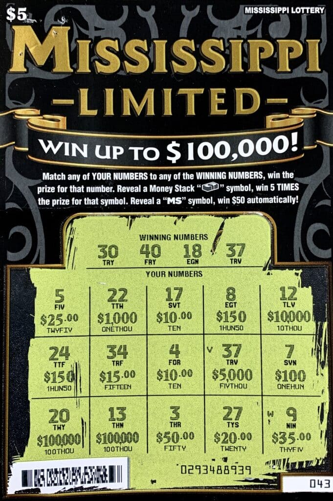 A Jasper County player won $5,000 on a Mississippi Limited scratch-off game purchased from Fast Stop 4 on Hwy. 15, Louin.