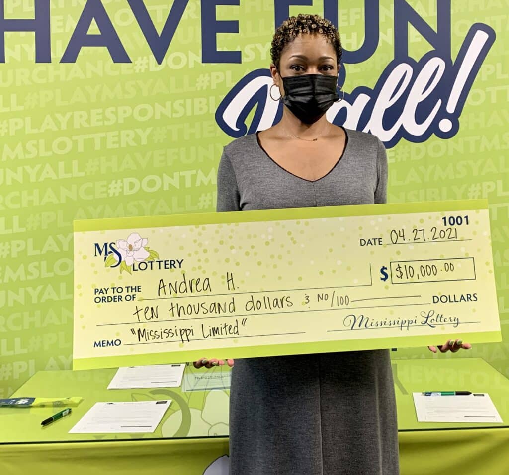 Andrea H. of Biloxi won $10,000 on a Mississippi Limited scratch-off game purchased from Keith’s Superstore #90 LLC on Rodriguez St., D’Iberville.