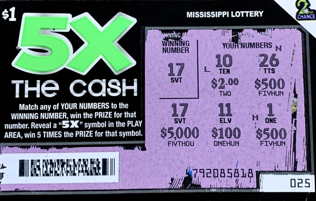 A Jackson man won $5,000 on a 5x the Cash scratch-off game purchased from Shell Grab N Go on Hwy. 18 W., Jackson.