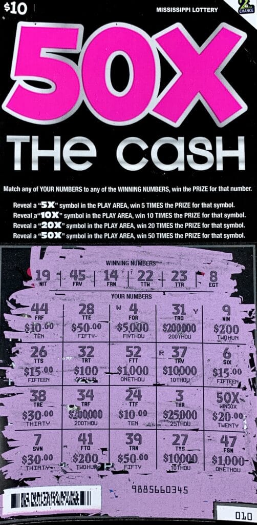 A Lafayette County player won $1,000 on a 50x the Cash scratch-off game purchased from Oxford Jay Goga LLC on University Ave., Oxford.