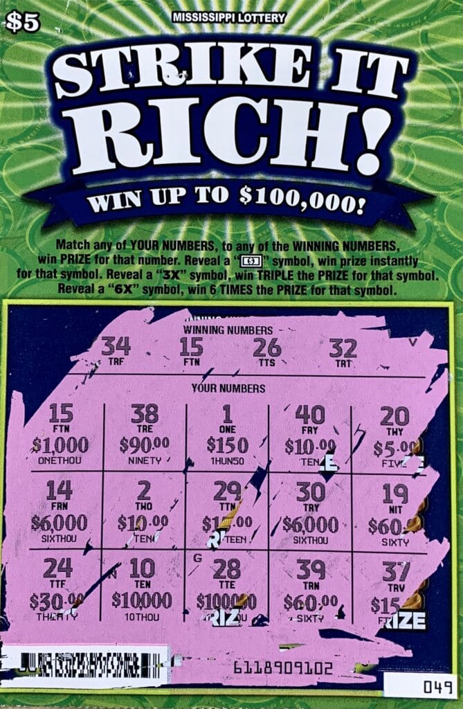 A Jackson player won $1,000 on a Strike it Rich scratch-off game purchased from JJ’s Food Mart on W. Northside Dr., Jackson.