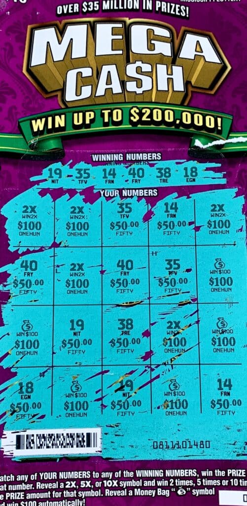 A Lee County man won $2,000 on a Mega Ca$h scratch-off game purchased from Sprint Mart #39 on Barnes Crossing Rd., Tupelo.