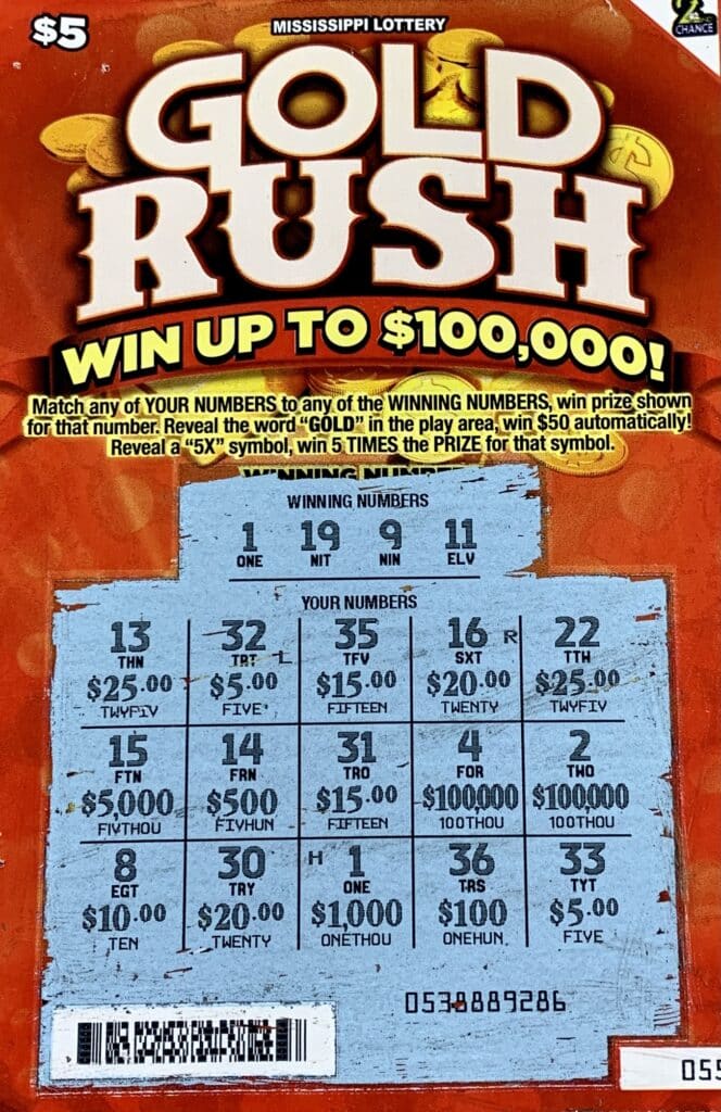 A Lucedale man won $1,000 on a Gold Rush scratch-off game purchased from Murphy Oil USA #6791 on Hwy. 63 S., Lucedale.