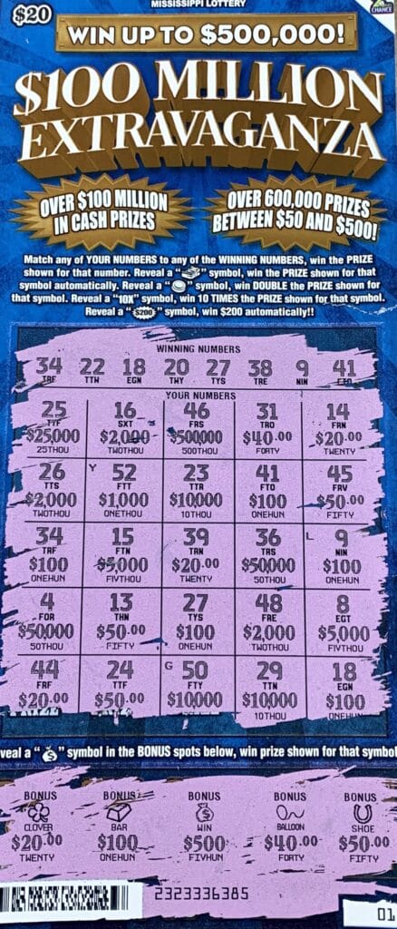 A Marshall County man won $1,000 on a $100 Million Extravaganza scratch-off game purchased from M & W Quick Stop on Hwy. 72, Lamar.