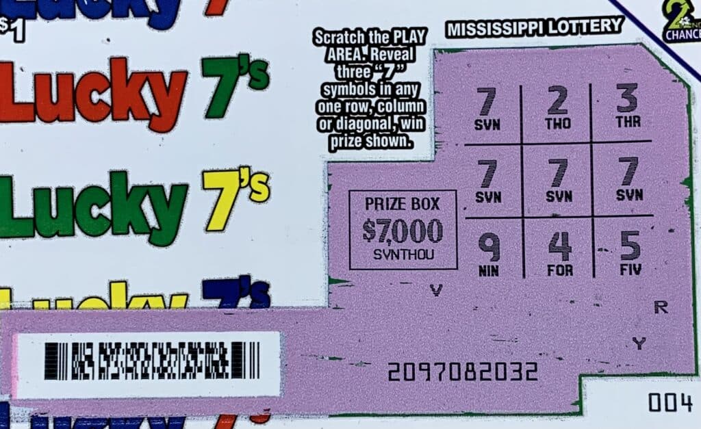 A Senatobia man won $7,000 on a Lucky 7s scratch-off game purchased from Senatobia Marathon on E. Main St., Senatobia.