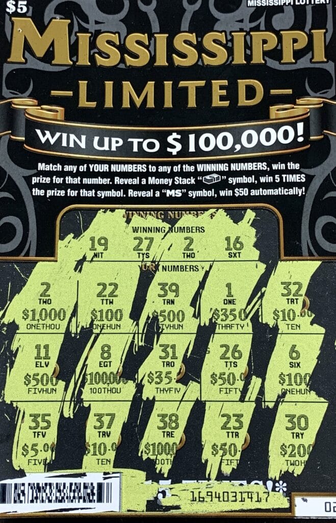 A Theodore, Ala., woman won $1,000 on a Mississippi Limited scratch-off game purchased from The Oaks of Moss Point on Old Stage Rd., Moss Point.