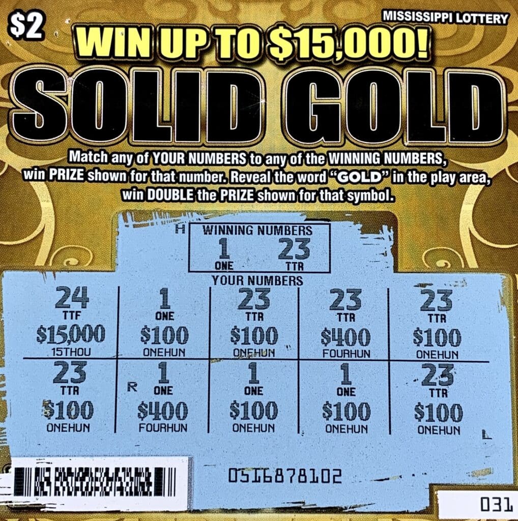 A Hattiesburg woman won $1,500 on a Solid Gold scratch-off game purchased from Keith’s Superstore #137 on West 4th St., Hattiesburg.