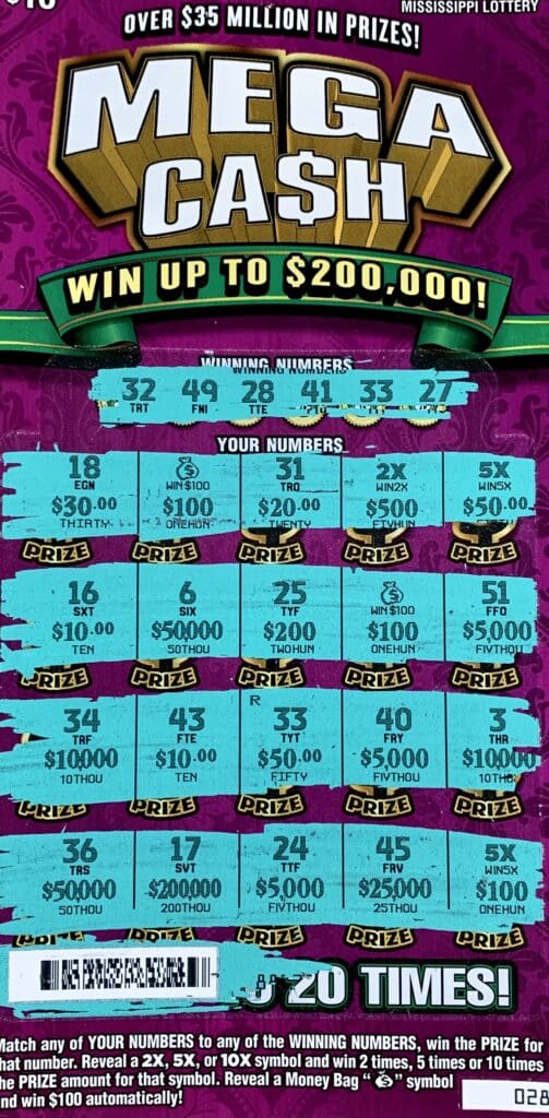 A Pearl River County woman won $2,000 on a Mega Ca$h scratch-off game purchased from McNeill General Store on Hwy. 11, Carriere.