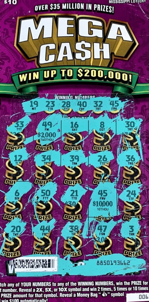 A Brandon woman won $10,000 on a Mega Ca$h scratch-off game purchased from Zippin on W. Main St., Ackerman.