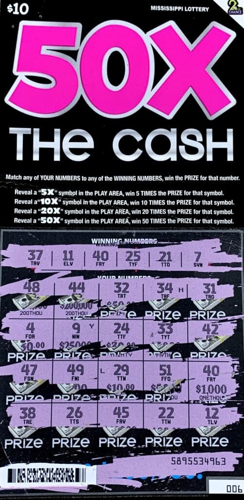 A Meridian man won $1,000 on a 50x the Cash scratch-off game purchased at Russell Chevron #21 on Russell Mt. Gilead Rd., Meridian.