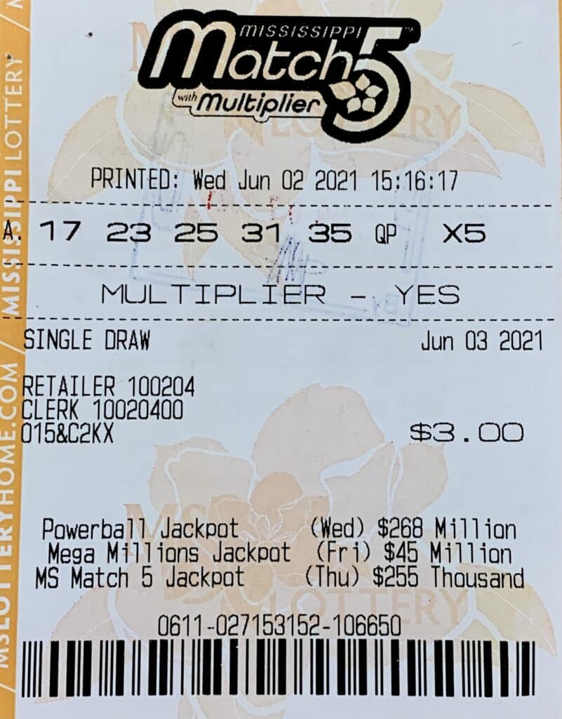 A Vicksburg man won $1,000 on a Mississippi Match 5 ticket purchased from Quick Mart on Washington St., Vicksburg.